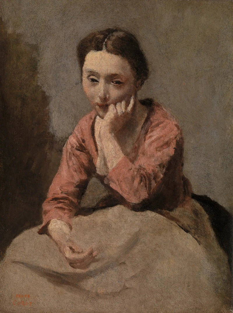 Zamyslona młoda kobieta - Jean-Baptiste Camille Corot