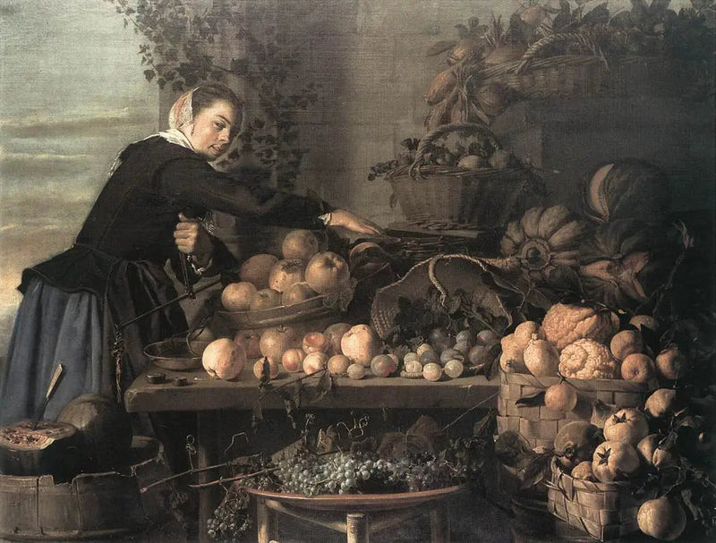 Młoda kobieta przy owocach i warzywach na sprzedaż - Frans Hals