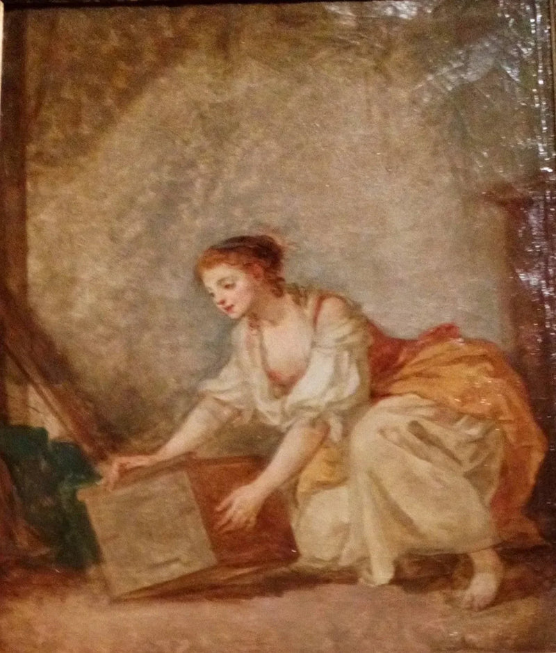 Młoda kobieta podnosząca skrzynię - Jean-Baptiste Greuze