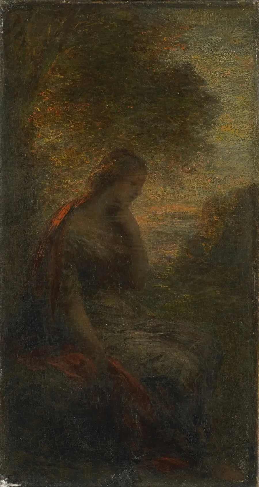 Młoda kobieta pod drzewem o zachodzie słońca, nazwana „Jesień” - Henri Fantin-Latour