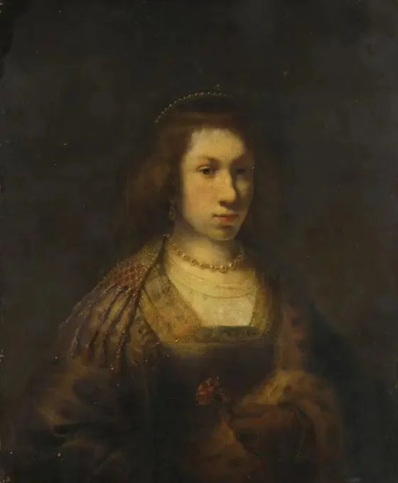 Młoda kobieta trzymająca goździka - Rembrandt