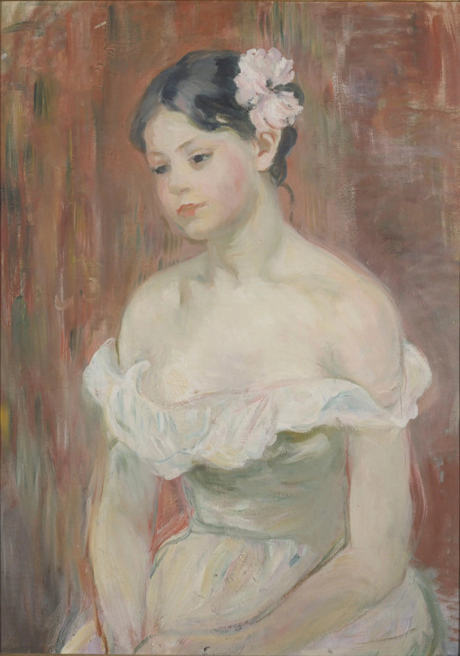 Młoda dziewczyna w dekolcie, kwiat we włosach - Berthe Morisot