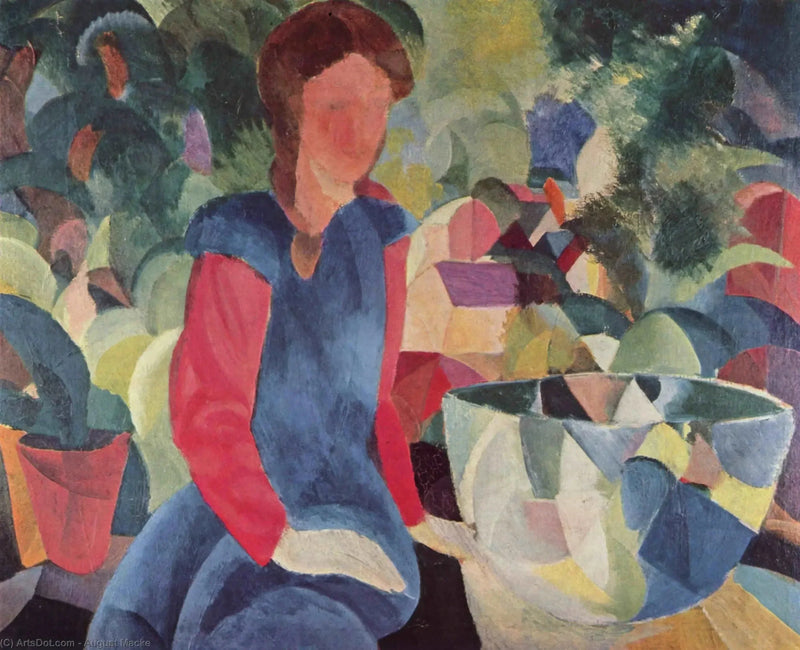 Młoda dziewczyna z rybami w szklanym naczyniu - August Macke
