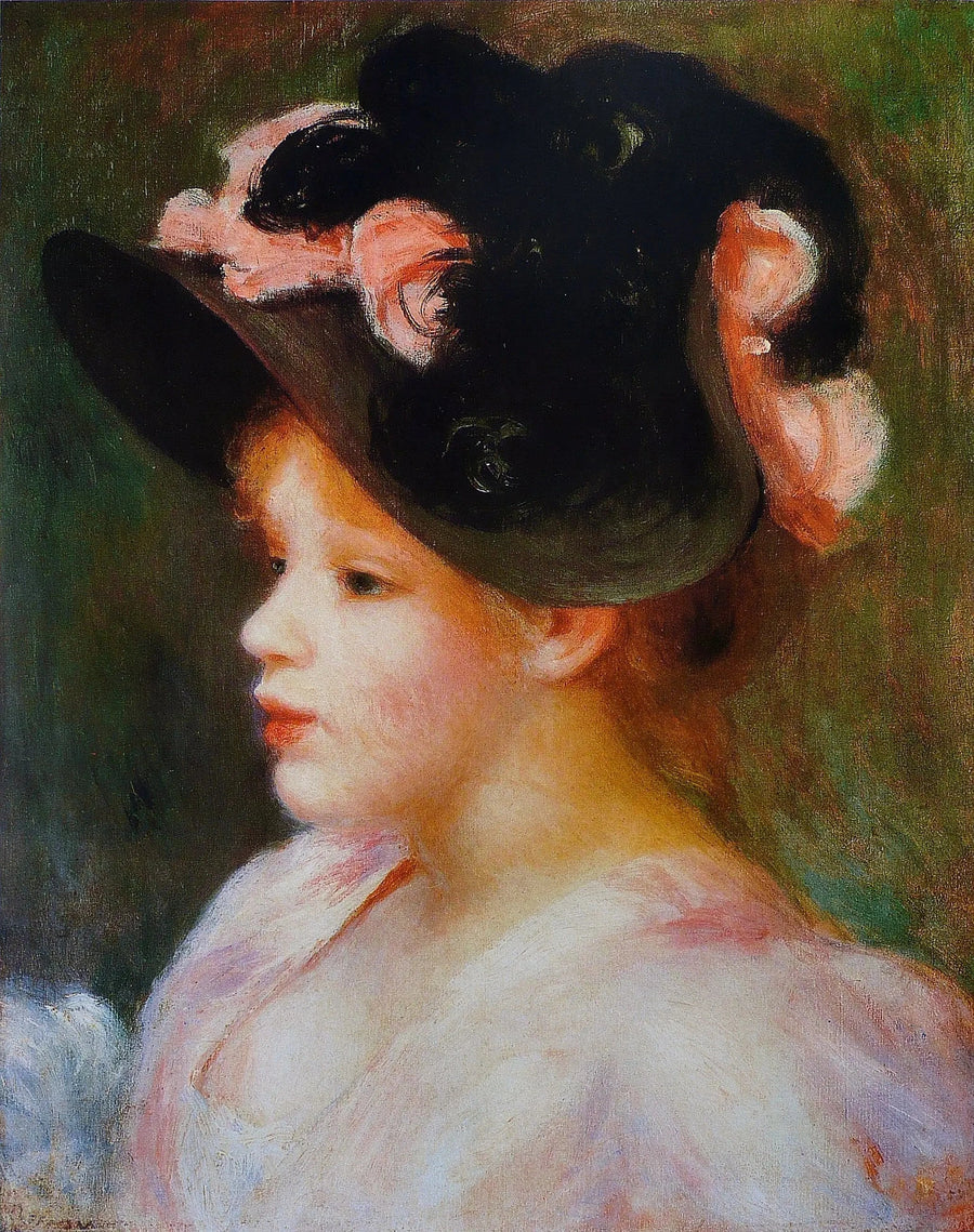 Młoda dziewczyna w różowym i czarnym kapeluszu - Pierre-Auguste Renoir