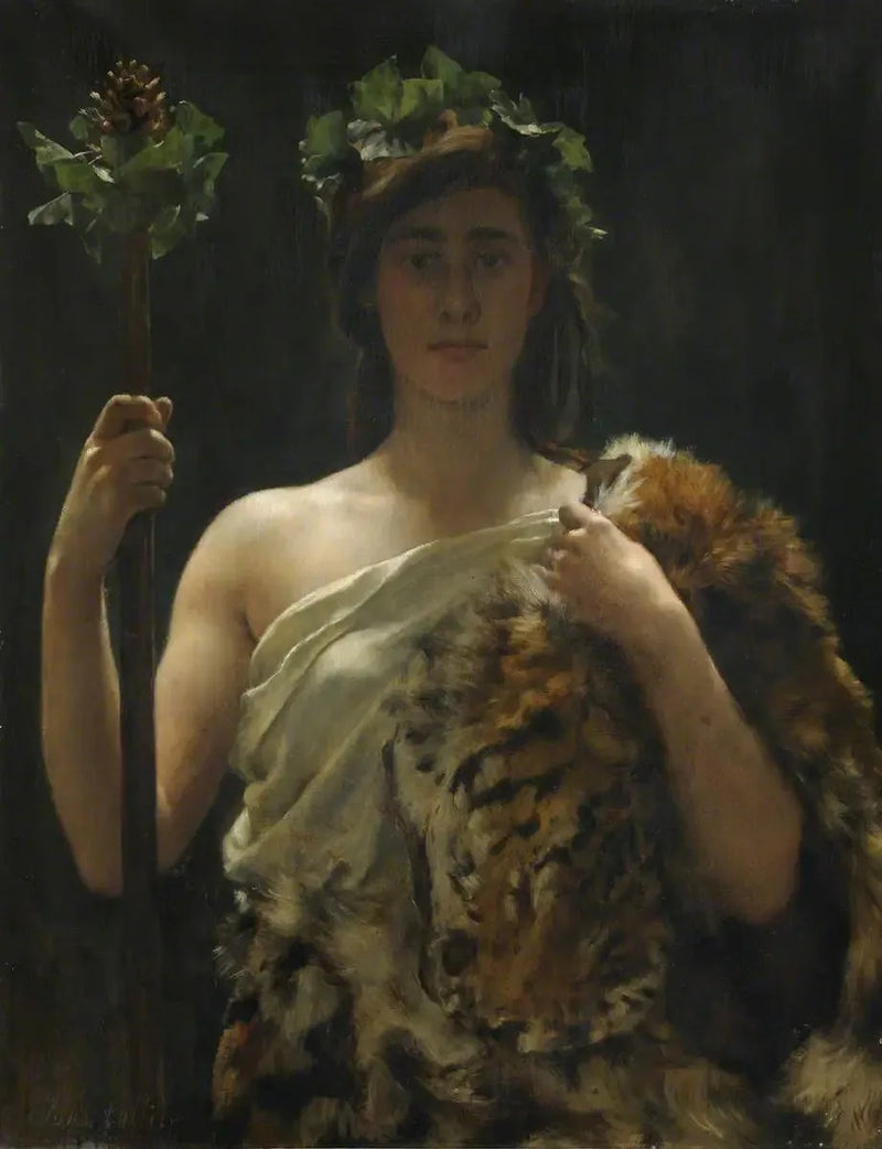 Młoda dziewczyna owinięta w skórę tygrysa (dawniej nazywana Bachusem) - John Collier