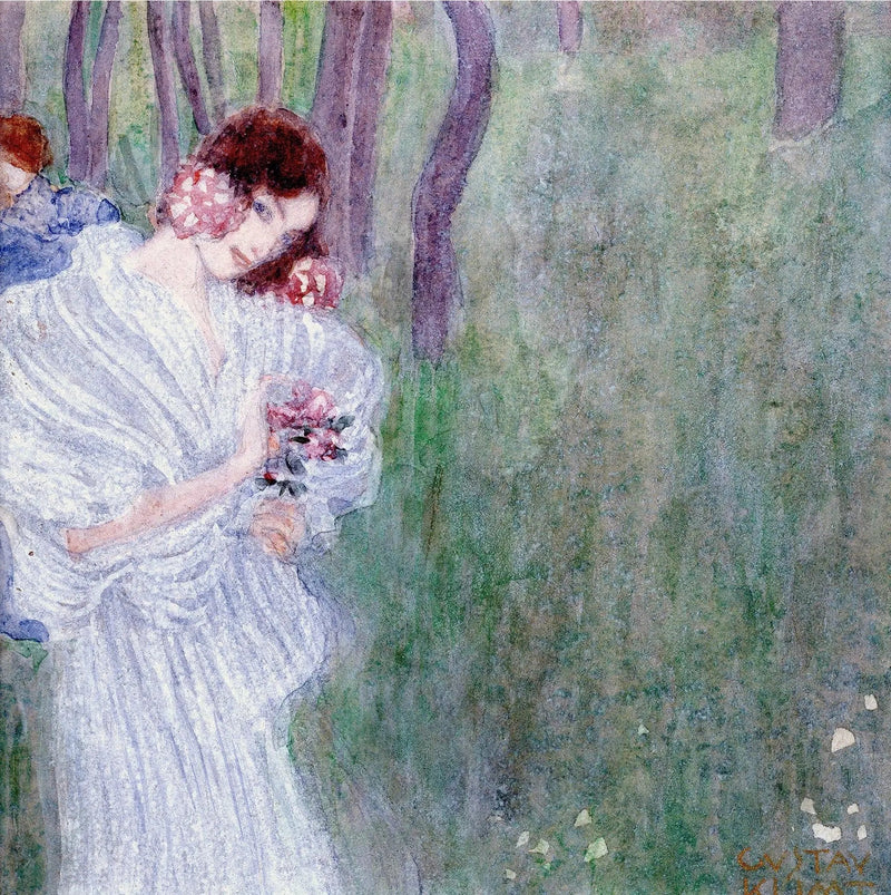 Młoda dziewczyna w białej sukience w lesie - Gustav Klimt