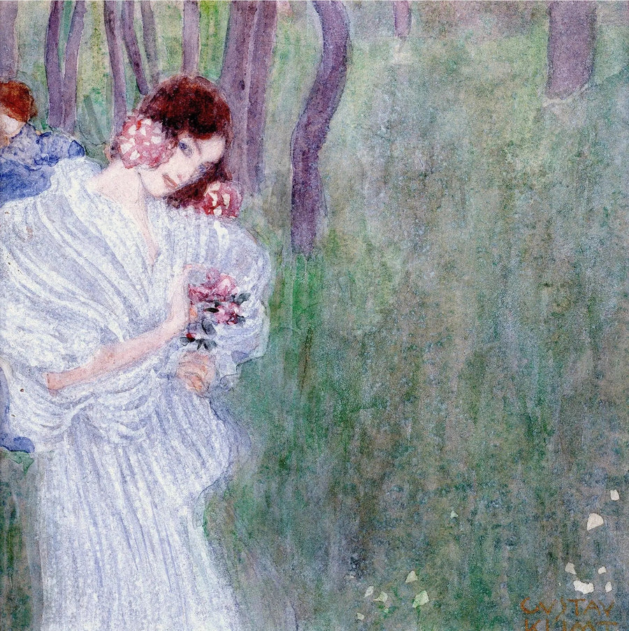 Młoda dziewczyna w białej sukience w lesie - Gustav Klimt