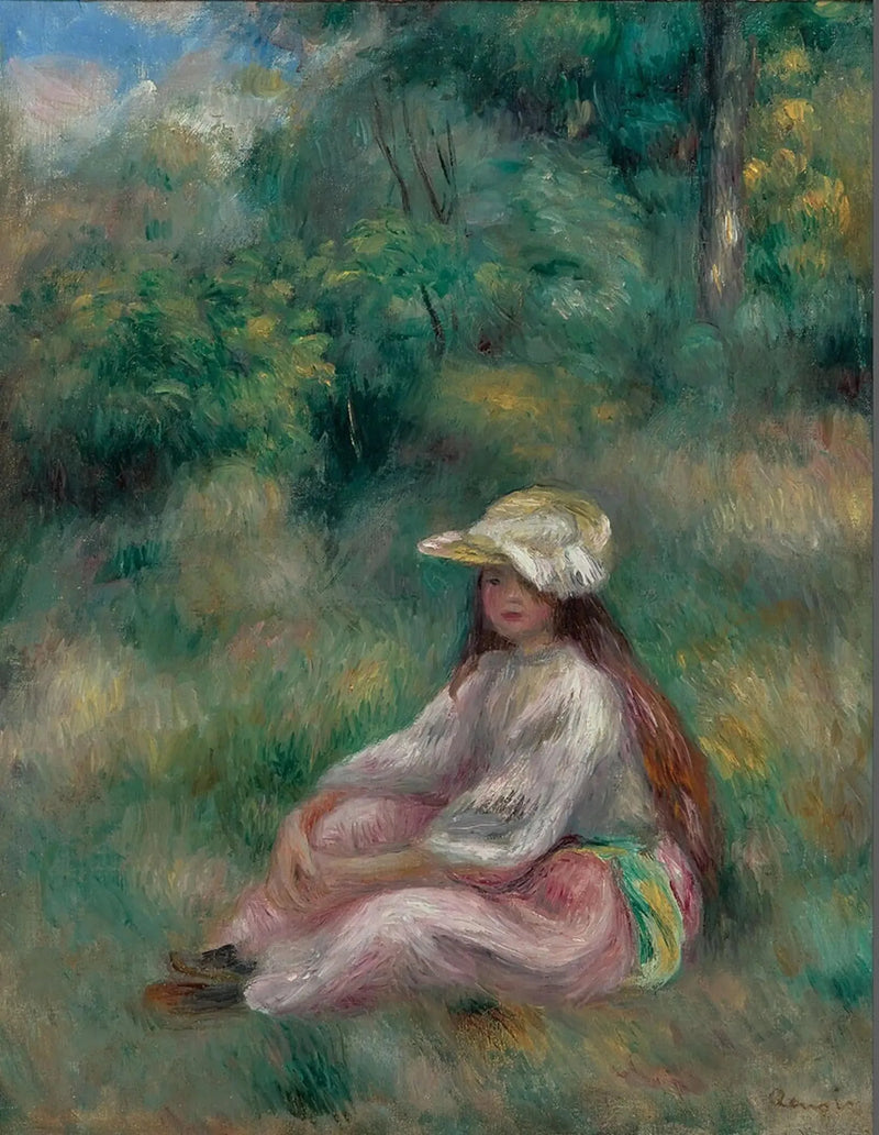 Młoda dziewczyna w różu w krajobrazie - Pierre-Auguste Renoir