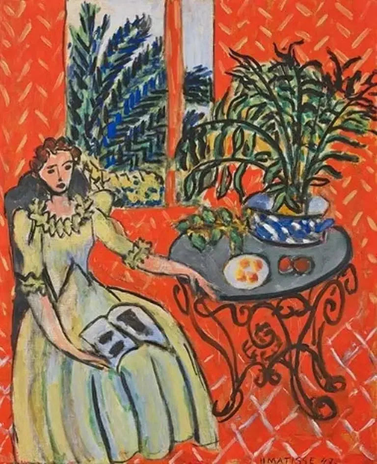Młoda dziewczyna w zieleni w czerwonym wnętrzu - Henri Matisse