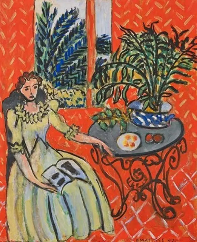 Młoda dziewczyna w zieleni w czerwonym wnętrzu - Henri Matisse