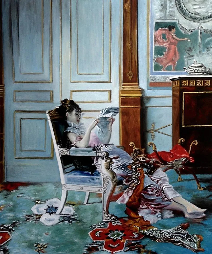 Młoda dziewczyna czytająca w salonie - Giovanni Boldini