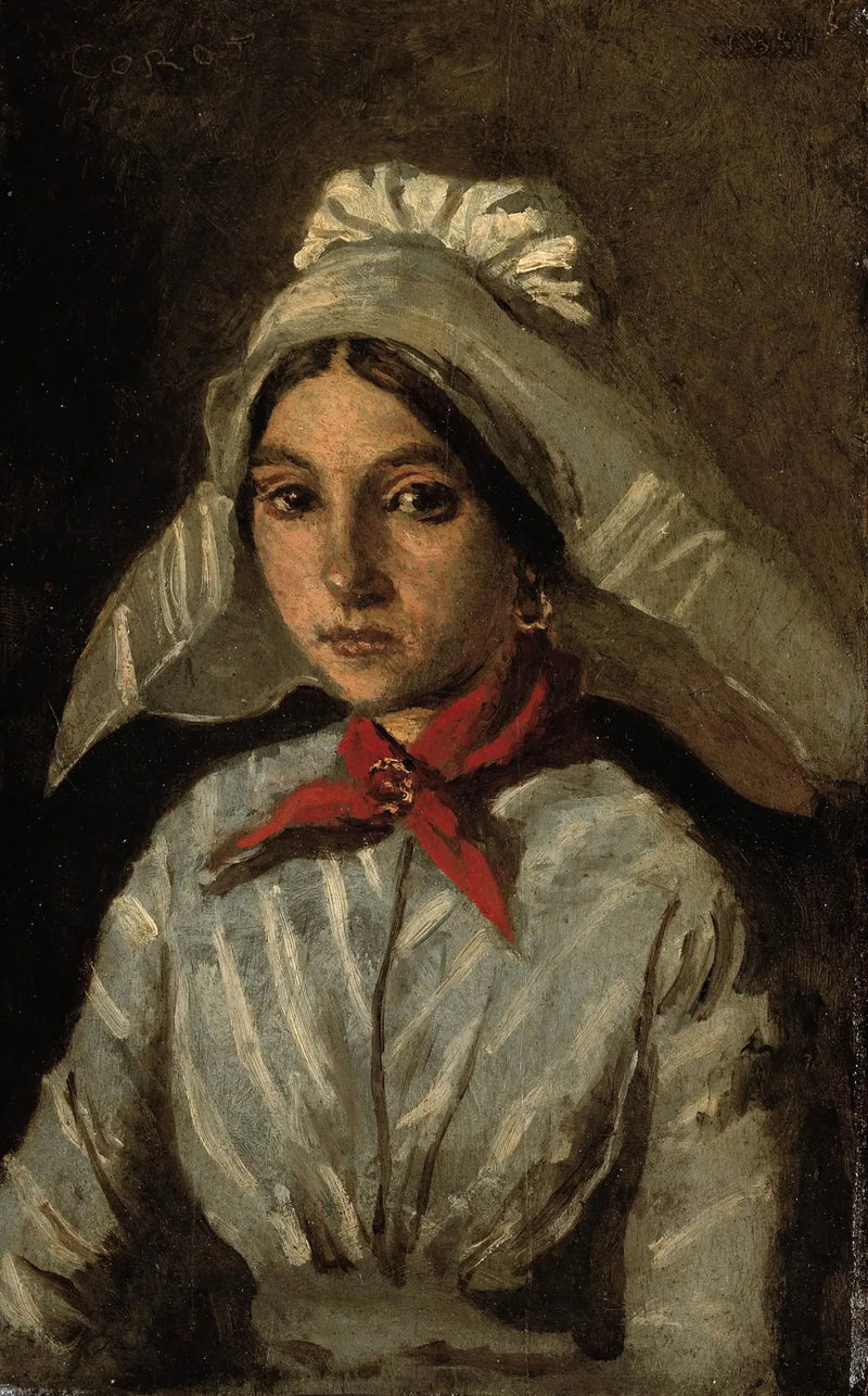 Młoda dziewczyna nosząca na głowie dużą fryzurę - Jean-Baptiste Camille Corot