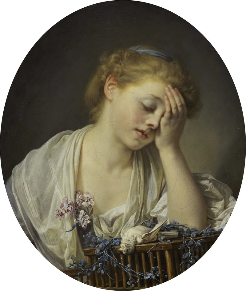 Młoda dziewczyna płacze nad swoim martwym ptakiem - Jean-Baptiste Greuze