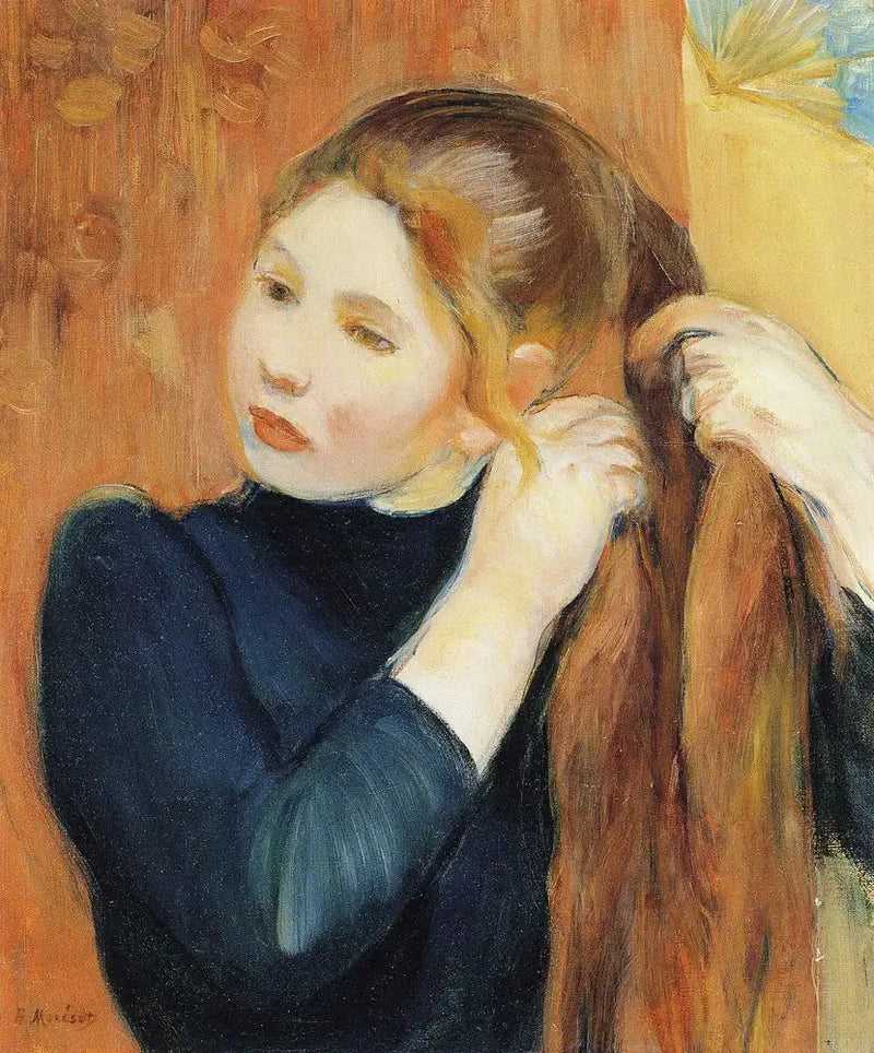 Młoda dziewczyna plecie swoje włosy - Berthe Morisot