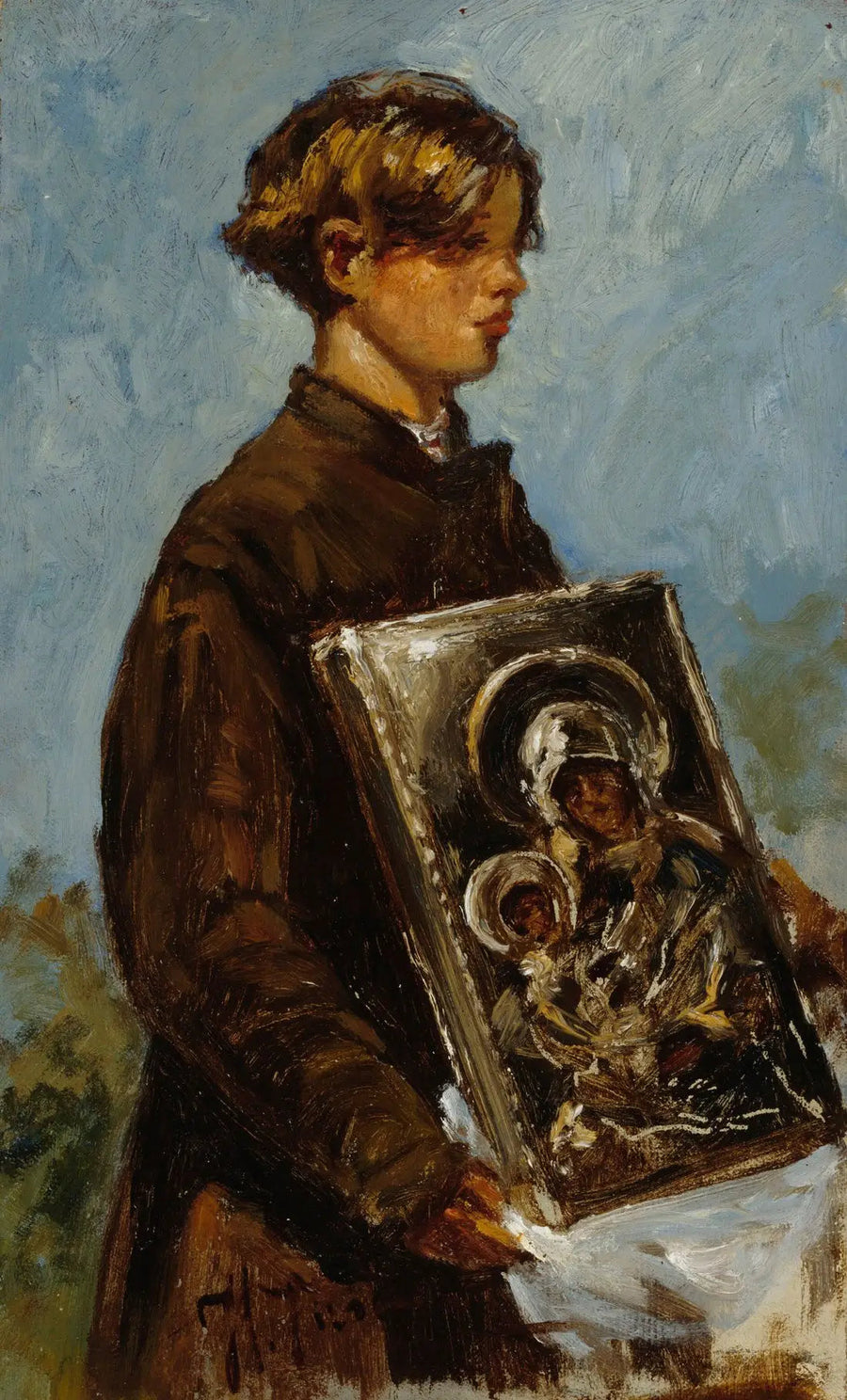 Młody chłopak trzymający ikonę, szkic - Ilya Repin