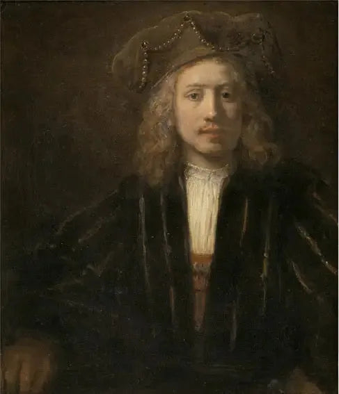 Młody mężczyzna w czapce ozdobionej perłami - Rembrandt