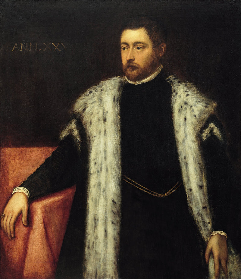 Młody mężczyzna w wieku dwudziestu pięciu lat w kurtce z podszewką z futra - Jacopo Tintoretto