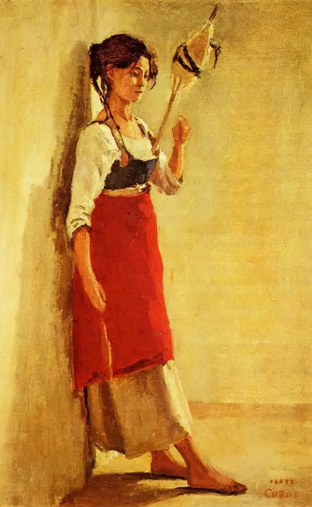 Jeune Italienne de Papigno locataire sa quenouille - Jean-Baptiste Camille Corot image 1 copie de tableau peinte à la main