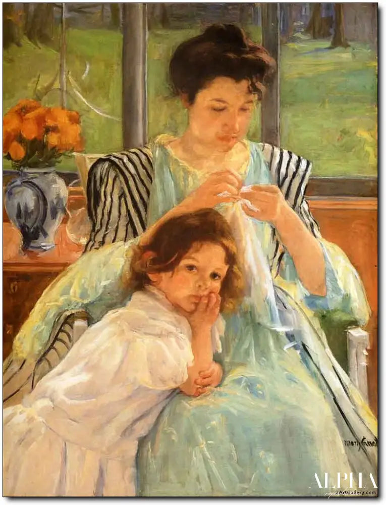 Jeune mère cousant - Mary Cassatt - Reproductions de tableaux et peintures haut de gamme