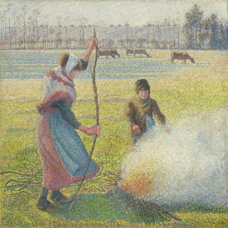 Młoda wieśniaczka przy ognisku. Biała szron - Camille Pissarro