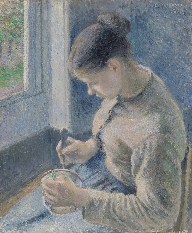 Młoda wieśniaczka pijąca kawę - Camille Pissarro