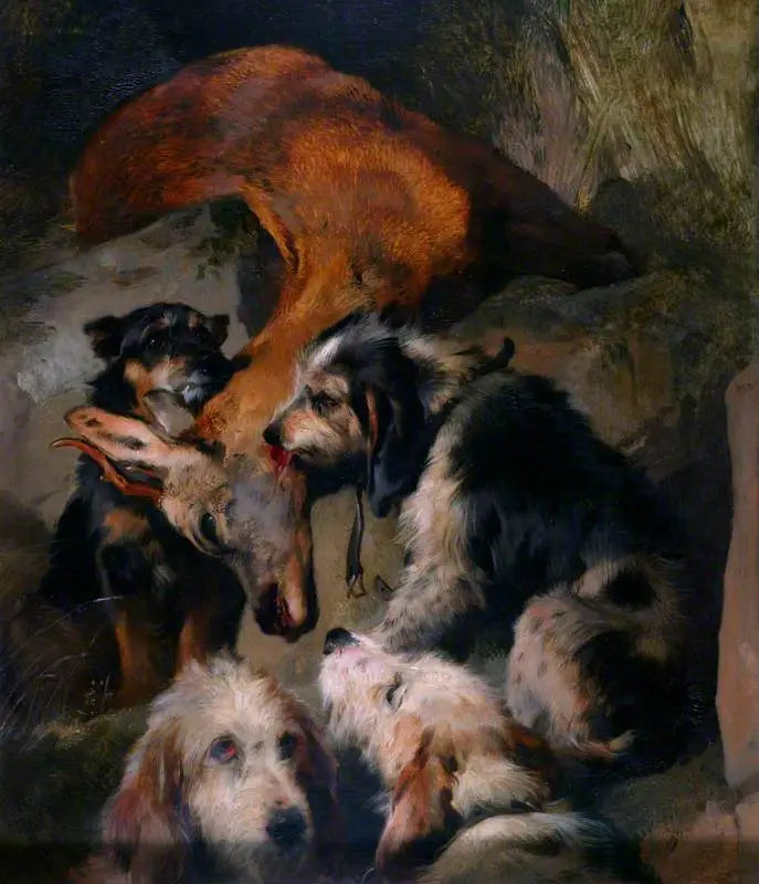 Młode jeleńki i psy myśliwskie - Edwin Henry Landseer