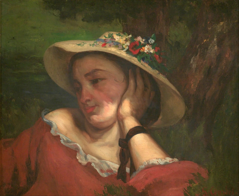 Młode damy nad Sekwaną – fragment obrazu (Kobieta z kwiatami na kapeluszu) - Gustave Courbet