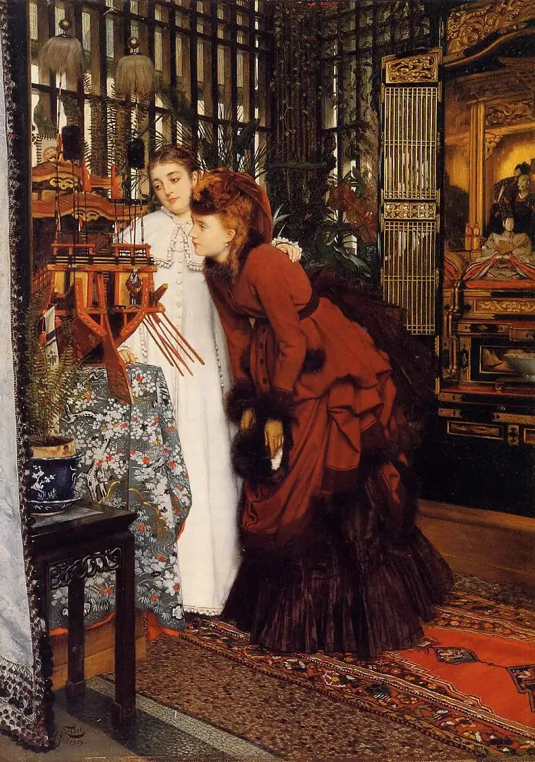 Młode kobiety oglądające japońskie artykuły - James Tissot