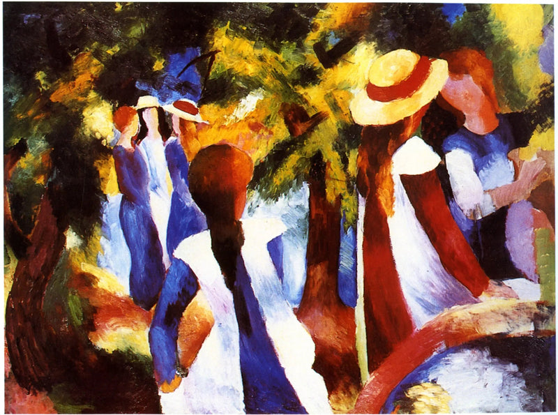 Młode dziewczyny pod drzewami - August Macke