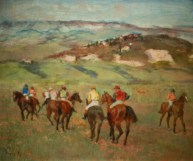 Jeźdźcy na koniach przed odległymi wzgórzami - Edgar Degas