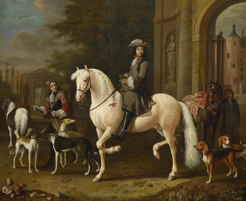 Johan Ortt (1642-1701) na koniu przechodzi przez bramę zamku Nijenrode - Melchior de Hondecoeter
