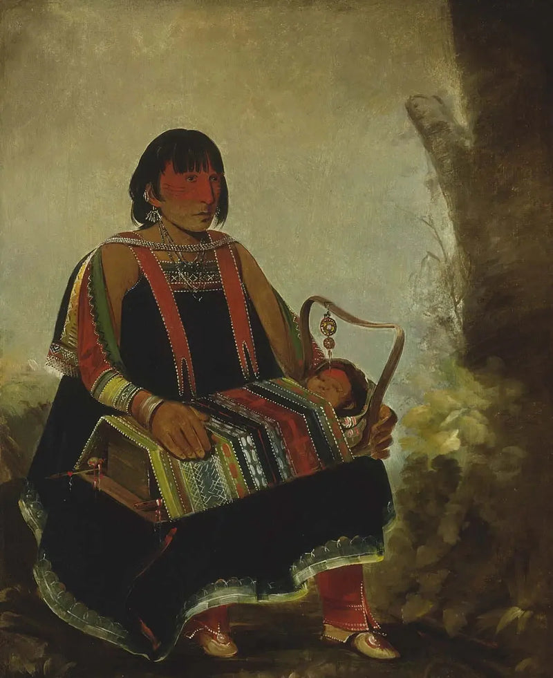 Jú-ah-kís-gaw, Kobieta z dzieckiem w kołysce - George Catlin