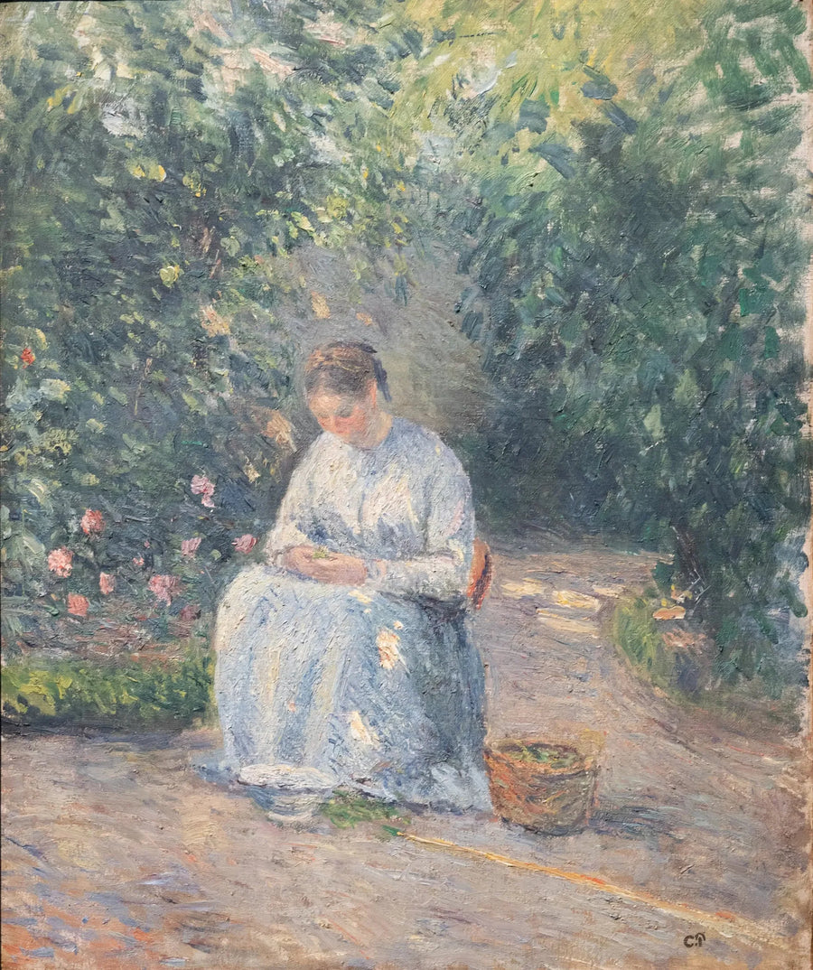Julie Pissarro zbierająca groszki - Camille Pissarro