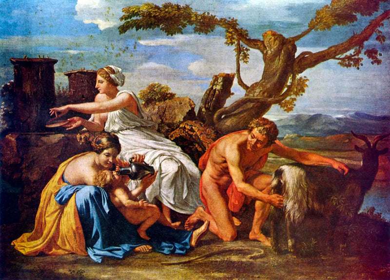 Jowisz niemowlę karmione przez kozę Amaltheę - Nicolas Poussin