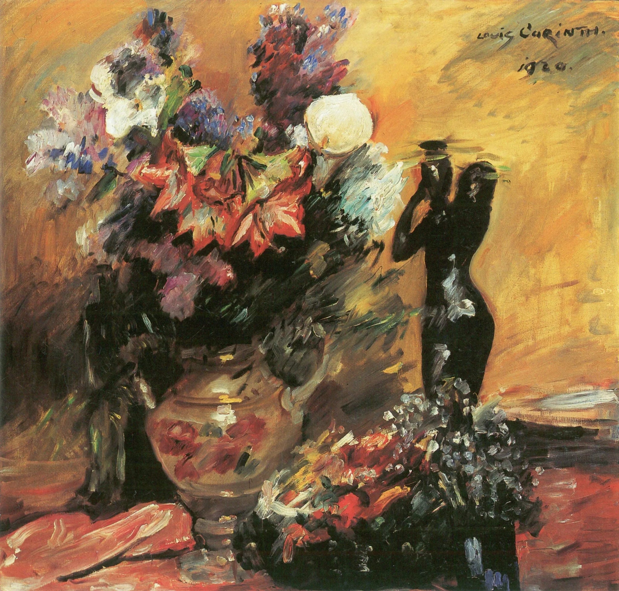 Kalla und Flieder mit Bronzefigur - Lovis Corinth image 1 copie peinte à la main à l’huile