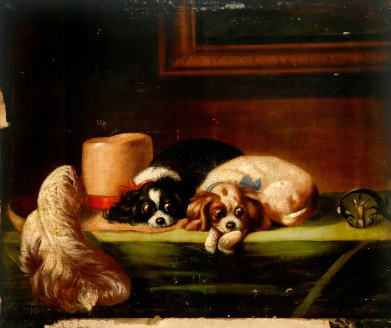 Spaniele Karola Wielkiego („ Zwierzęta domowe jeźdźca ”) - Edwin Henry Landseer