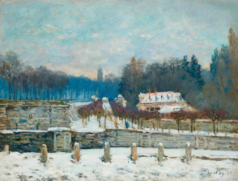 Abreuvoir w Marly-le-Roi, śnieg lub Zimowy dzień w Marly - Alfred Sisley