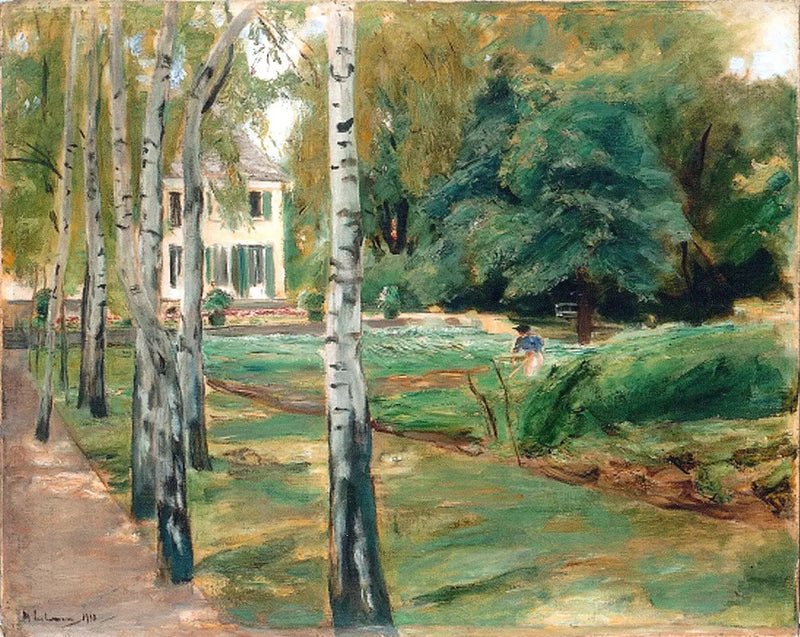 Aleja brzóz w ogrodzie Wannsee na zachodzie - Max Liebermann