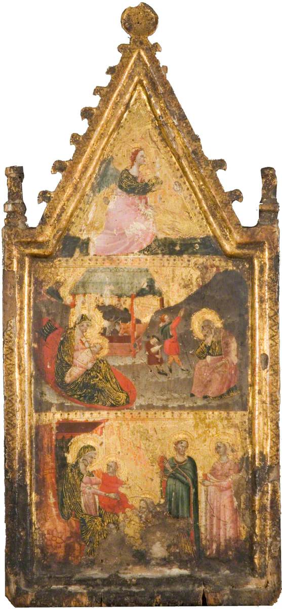 Anioł Zwiastowania (góra), Narodzenie i Zwiastowanie pasterzom (środek), Pokłon Trzech Króli (dół) - Giovanni Baronzio