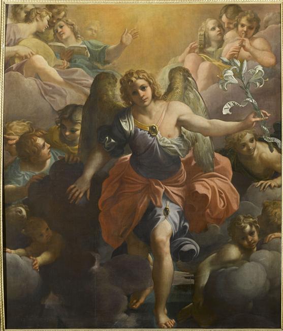 Anioł Gabriel w chwale aniołów muzyków i cherubinów - Annibale Carracci