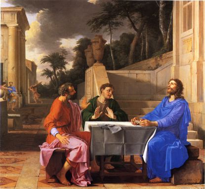 L'Apparition du Christ aux pèlerins d'Emmaüs - Laurent de La Hyre image 1 copie de tableau peinte à la main