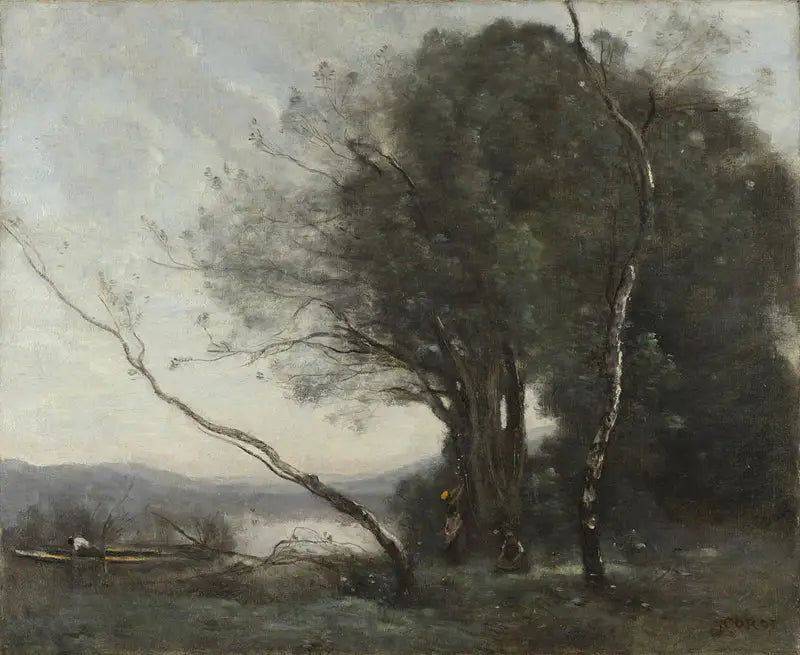 Przechylone drzewo - Jean-Baptiste Camille Corot