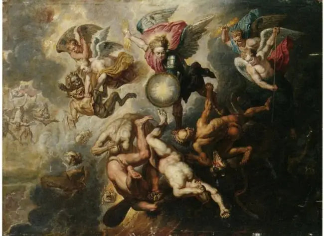 Archanioł Michał wypędzający zbuntowanych aniołów (Apokalipsa 12:7-9, XVII wiek) - Peter Paul Rubens