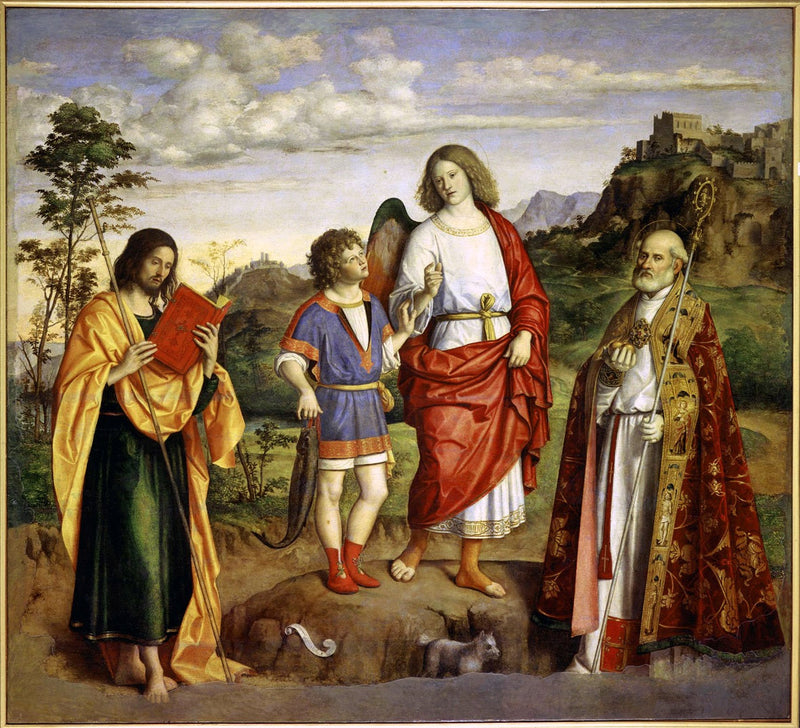 Archanioł Rafał z Tobiaszem i dwoma świętymi. - Cima da Conegliano
