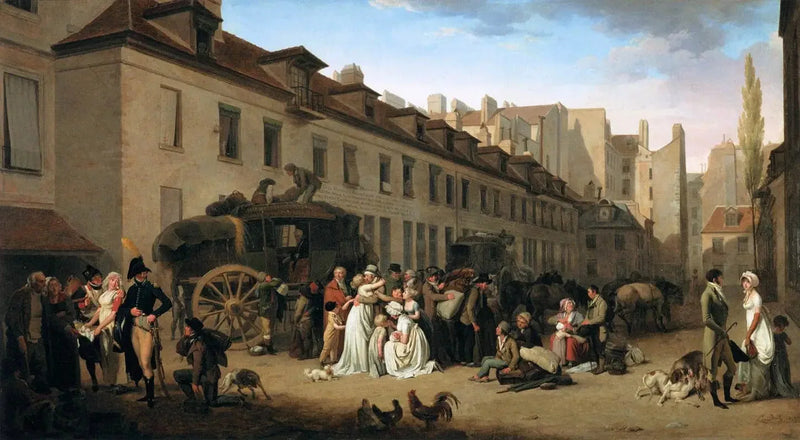 Przybycie dorożki na dziedziniec Messageries - Louis-Léopold Boilly