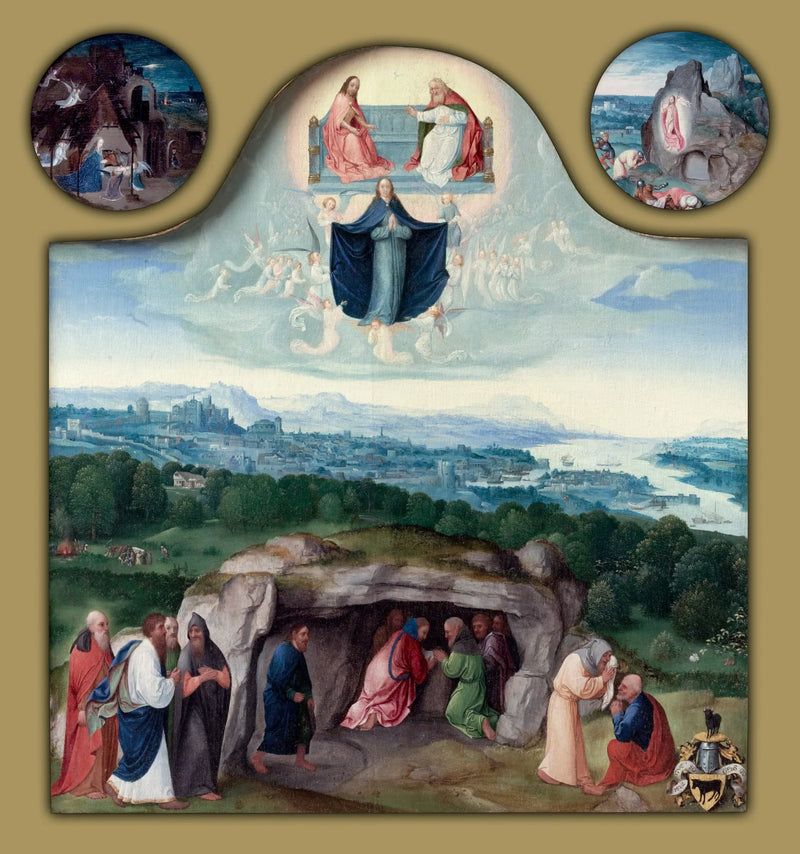 L'Assomption de la Vierge, avec la Nativité, la Résurrection, l'Adoration des Rois mages, l'Ascension du Christ, saint Marc et un ange, et saint Luc et un bœuf - Joachim Patinier