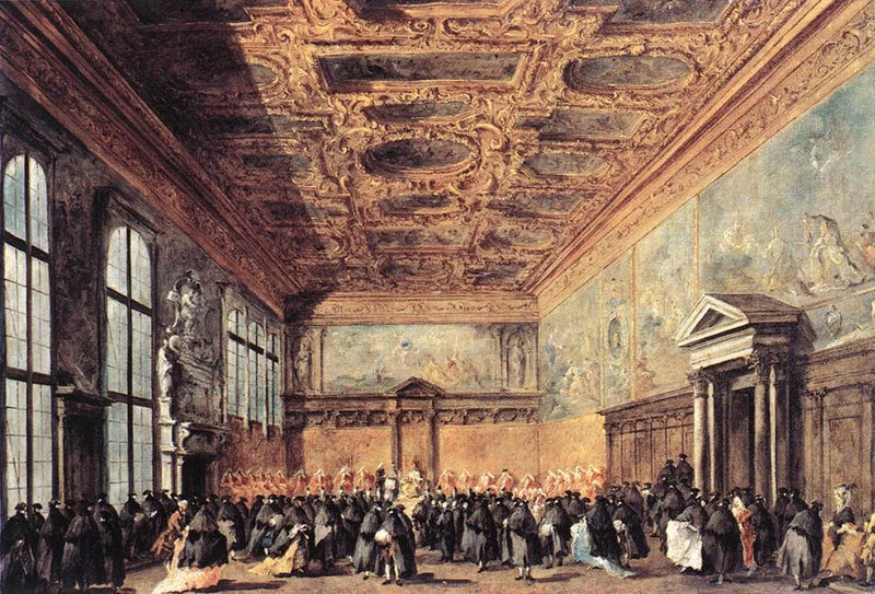 Audiencja udzielona przez dogę Wenecji w sali Kolegium na pałacu ducale - Francesco Guardi
