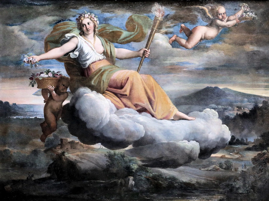 Wschód słońca obsypany kwiatami i trzymający pochodnię - Annibale Carracci