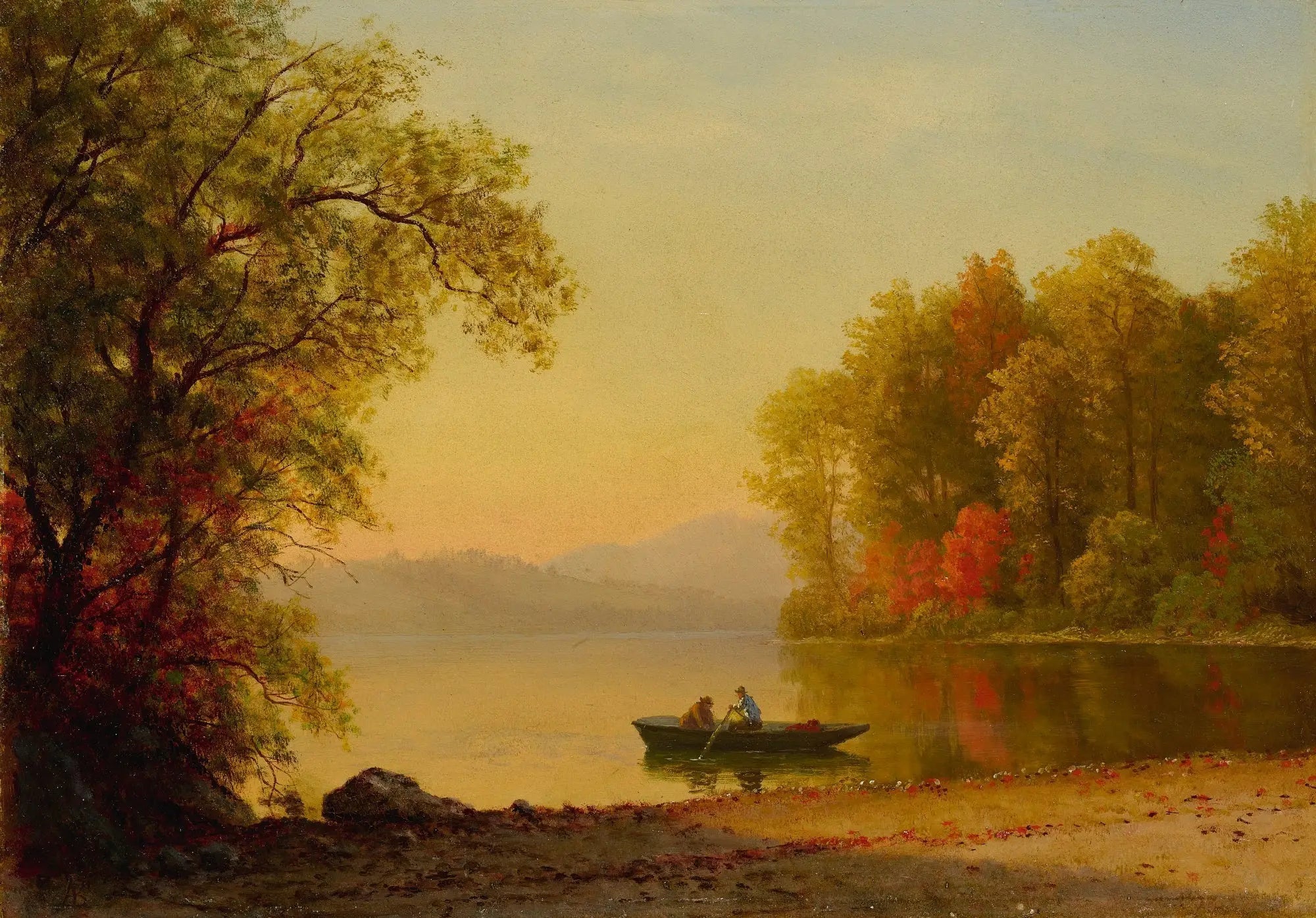 L'automne sur le lac - Albert Bierstadt image 1 copie peinte à la main à l’huile