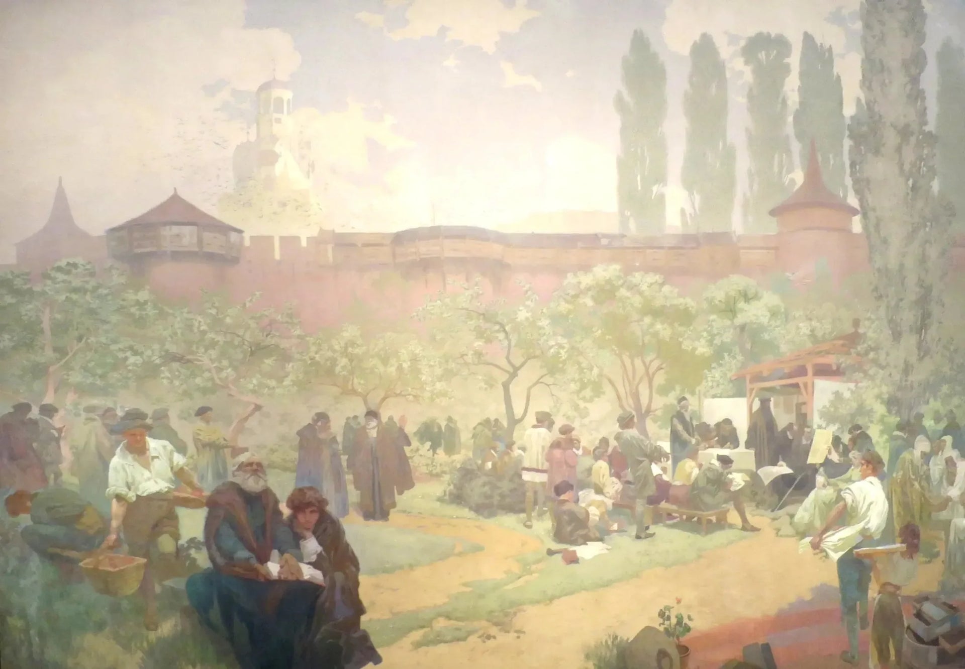 L'école fraternelle à Ivančice - Alphonse Mucha image 1 copie peinte à la main à l’huile